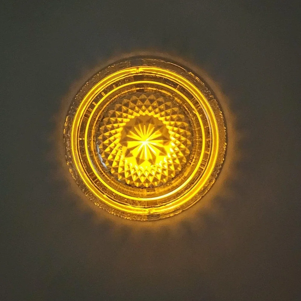 Vintage KIG Clear Pressed Glass Starburst & Geometric Panel Votive Candle Holder